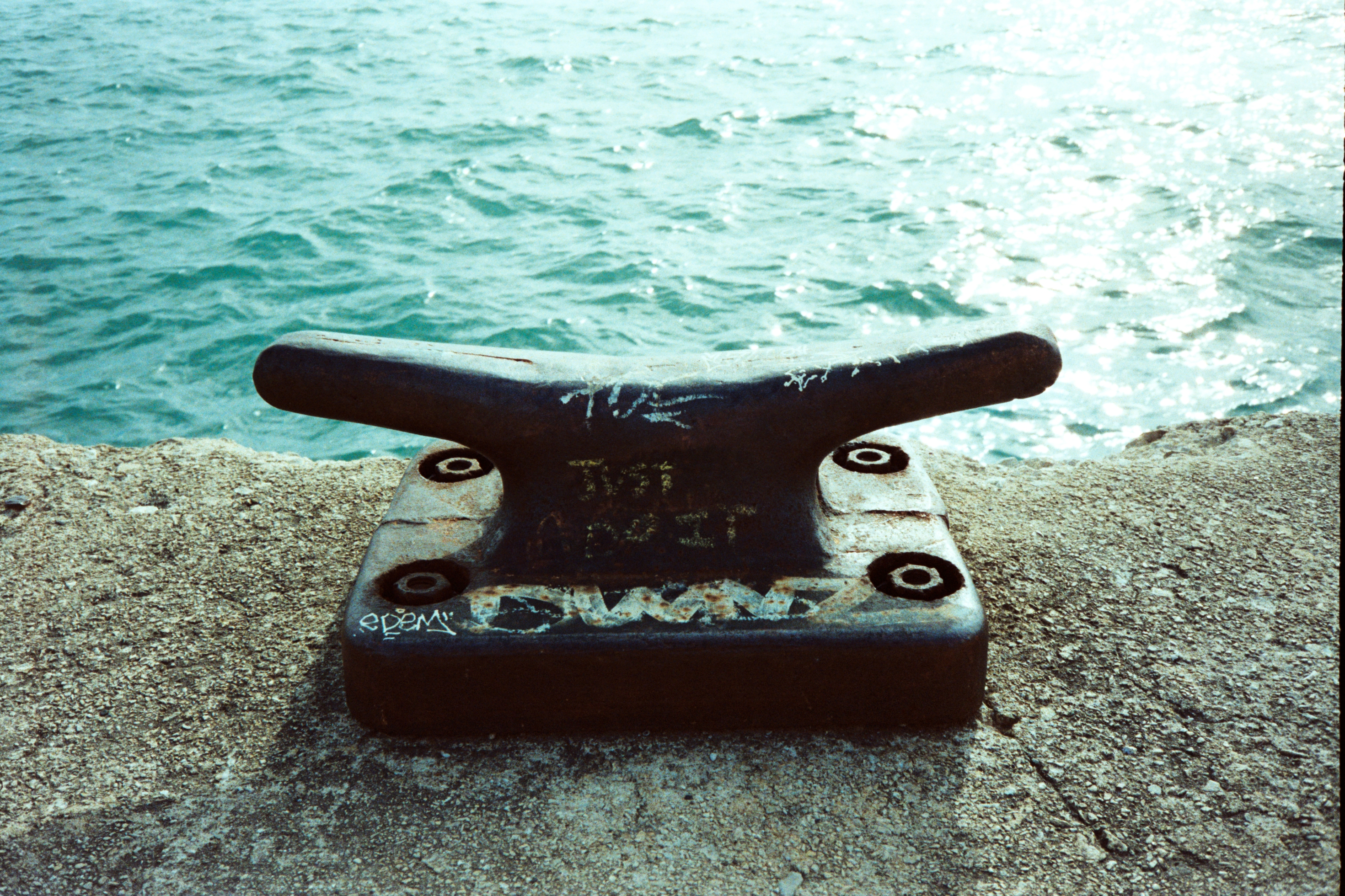 Nautical cleat at water's edge